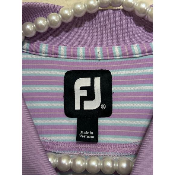 FootJoy Mens Size XL Golf Dri-Fit Polo Purple Blue Striped Short Sleeve Shirt - Picture 3 of 10